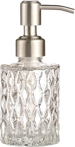 Miniatura 11 de YunNasi - Dispensador de jabón con bomba, diseño de cristal transparente, vintage y elegante, dispensador de jabón líquido recargable para encimera