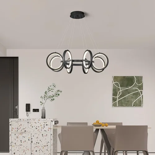 Miniatura 4 de Moderno candelabro LED regulable redondo, lámparas colgantes de 8 anillos, lámparas colgantes ajustables para cocina, isla, sala de estar, comedor