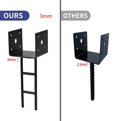 Miniatura 4 de Paquete de 4 anclajes de poste en forma de U, base de poste de 6 x 6 pulgadas para concreto, producto patentado de diseño, calibre 11, 3 mm