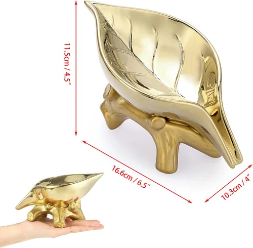 Miniatura 2 de JUXYES Jabonera de cerámica autodrenante, jabonera única en forma de hoja, bandeja decorativa para jabonera de mesa, ahorrador de jabón para bañera