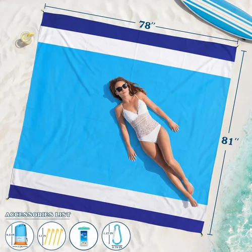 Miniatura 105 de Famstar Beach Blanket Oversized Extra Large 78"X81"/10'X9',Waterproof Sandproof Beach Blanket 2-8 Adults Lightweight Durable for Travel Camping