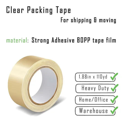 Miniatura 2 de SJPRINTER SJPINTER - Recambio de cinta de embalaje resistente: transparente, 2.4 mil, 1.88 pulgadas x 110 yardas o 328.1 ft, cajas de envío