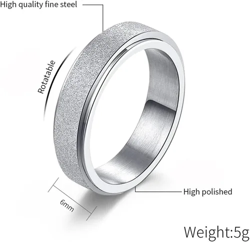 Miniatura 2 de WLPCIV Anillo de ansiedad para mujeres y hombres, anillo giratorio de acero inoxidable, anillos de arena con acabado con purpurina para aliviar