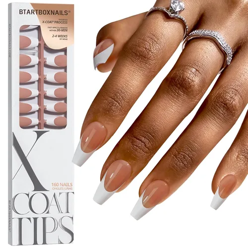 Miniatura 36 de BTArtboxnails XCOATTIPS - Uñas a presión, puntas cortas de almendra con gel de uñas, dúo protector francés, lámpara de uñas, gel suave todo en uno