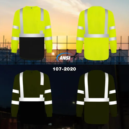 Miniatura 2 de TCCFCCT Camisetas de manga larga de alta visibilidad para hombres y mujeres - Clase 3 Hi Vis, camisas de trabajo de seguridad reflectantes con fondo