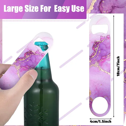 Miniatura 2 de 4 piezas de abridor de botellas plano de acero inoxidable resistente, herramientas para cocina, bar, restaurante, 7 pulgadas (estampado de mármol)