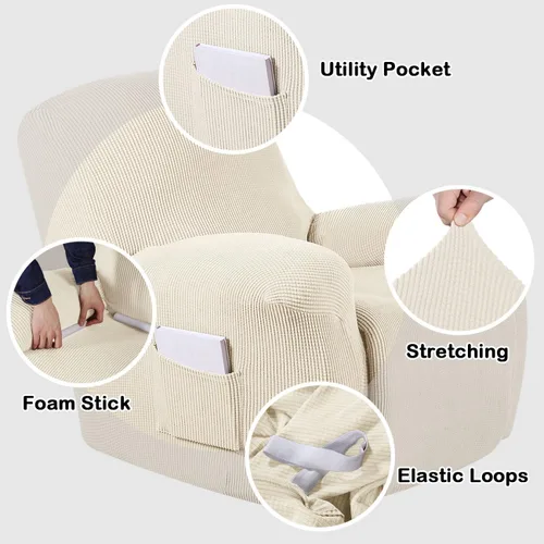 Miniatura 3 de Turquoize Funda elástica para silla reclinable, funda para sofá reclinable, funda de sofá de 1 pieza con bolsillo lateral, funda protectora