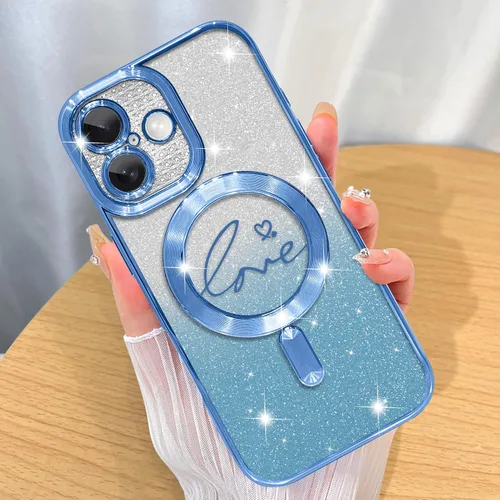 Miniatura 18 de ZIYE Funda Magnética Diseñada para iPhone 11 Funda con Purpurina Plateado de Lujo Corazón de Amor Compatible con MagSafe Funda Transparente