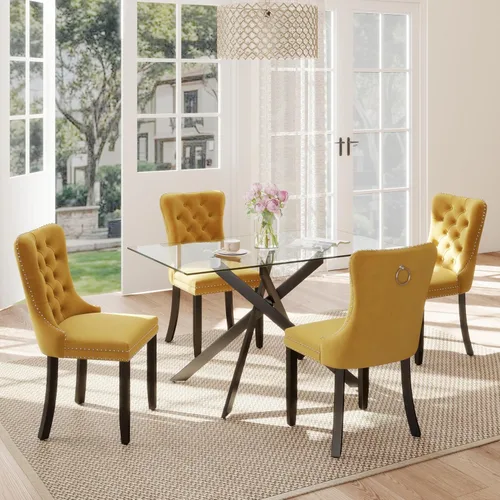 Miniatura 100 de Juego de comedor de 3 piezas con superficie de vidrio transparente, juego de comedor cuadrado minimalista moderno de 36'', juego de mesa de cocina