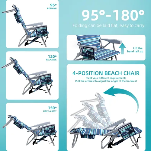 Miniatura 5 de Yestomo Sillas de playa para adultos, resistentes, compactas, portátiles, plegables, con correas de mochila y bolsa grande para enfriar, soporta