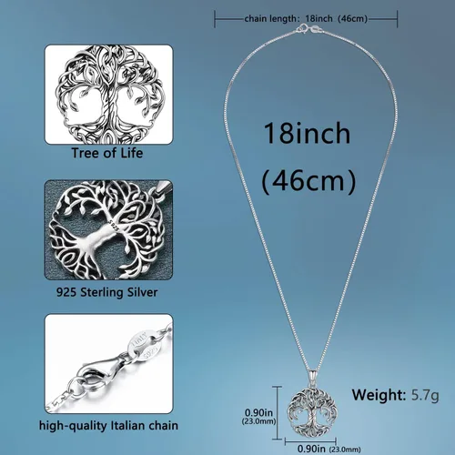 Miniatura 2 de Aniu Tree of Life Necklace for Women, 925 Sterling Silver Mother of Pearl Family Palm Tree Charm Pendant Jewelry for Birthday Christmas Gift