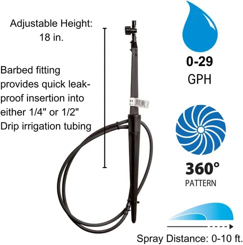 Miniatura 2 de Rain Bird MSSTKTF1S - Micropulverización de riego por goteo en altura ajustable con estacas con tubo de 1/4 pulgadas y acoplador de púas