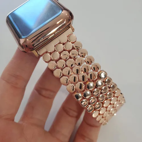 Miniatura 4 de Correas de Metal Dorado Compatibles con Apple Watch Band 38mm 40mm 41mm 42mm 44mm 45mm 46mm 49mm Pulsera de Cadena Elegante para iWatch Series 11 10