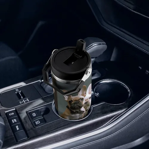 Miniatura 7 de French Bulldog Puppies Tumbler with Handle 30oz Vacuum Insulated Stainless Steel Water Bottle Leakproof Hot Coffee Travel Mug Iced Coffee Cup