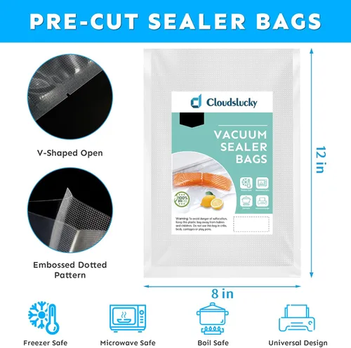 Miniatura 2 de Bolsas selladoras al vacío para un cuarto de galón de alimentos de 8 x 12 pulgadas, 100 unidades para sellar una bolsa de comida, bolsas