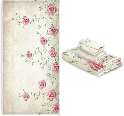 Miniatura 7 de Juego de toallas de baño para baño, diseño floral de primavera rosa rosa, juego de 3 toallas de lujo, 1 toalla de baño, 1 toalla de mano, 1 toalla