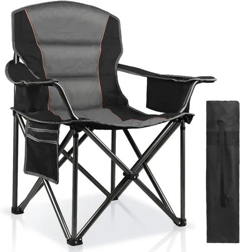 Sillas de campamento acolchadas de gran tamaño para adultos, soporte resistente de 400 libras, silla de césped portátil plegable con soporte para
