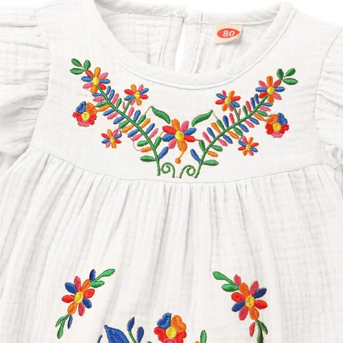 Miniatura 3 de FYMNSI Vestido floral con bordado étnico mexicano para bebé, vestido casual para niños, manga larga, volantes, playa, vacaciones, vestido de verano