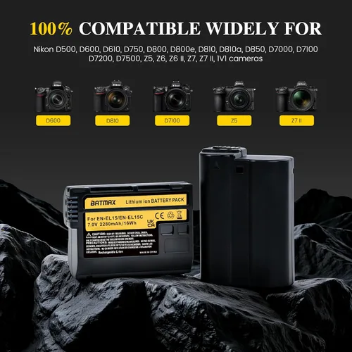 Miniatura 2 de Batmax 2 baterías EN-EL15C EN-EL15C de 2280 mAh + cargador USB LED con puerto tipo C para Nikon EN-EL15A EL15b Z5, Z6, Z8, Z6 II, Z7II, D780, D850