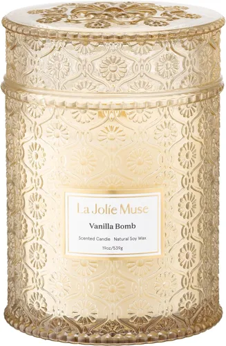 Miniatura 10 de LA JOLIE MUSE Vela de vainilla y coco – Coco, freesia y vainilla Vela de mecha de madera grande de 19 oz Cera de soja natural 90 horas de Isla