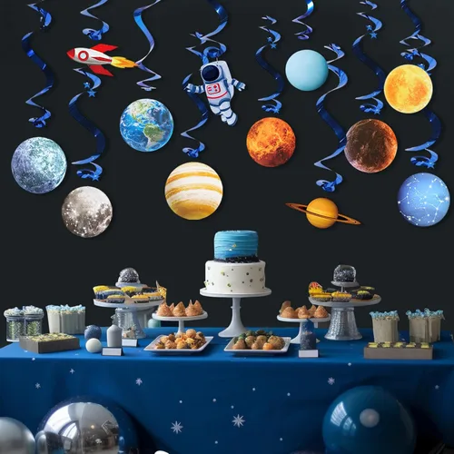Miniatura 7 de Easy Joy Sistema solar colgante de remolino 12 piezas decoraciones espacio exterior fiesta planetas suministros espacio decoración fiesta galaxia
