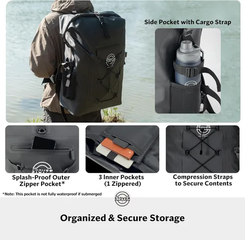 Miniatura 5 de STOVER 5/10/25/30/40/55L Waterproof Dry Bag- Roll-Top Backpack w/Phone Case- Kayaking, Hiking, Camping, Boating- Men/Women 55L Negro