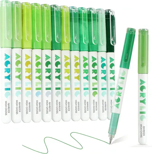 Miniatura 18 de kander Bolígrafos de gel acrílico, 12 colores resaltadores de tinta de gel acrílica con punta de bala, cobertura fuerte, gran capacidad de tinta