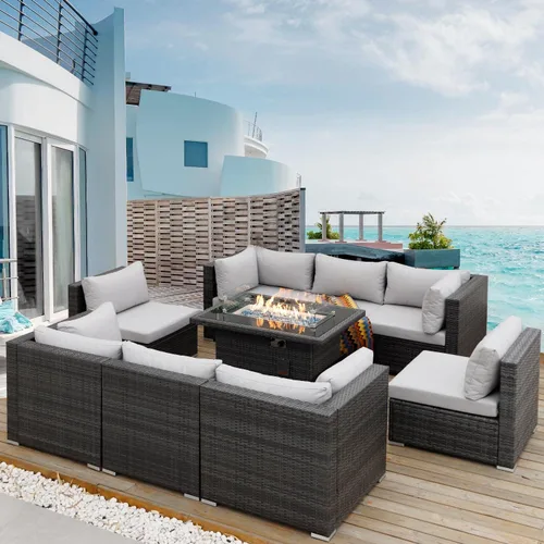 Miniatura 15 de NICESOUL Juego de muebles de patio modernos y extra grandes de 7 piezas con hoguera, cómodos juegos modulares para 6 personas para exteriores, sofá