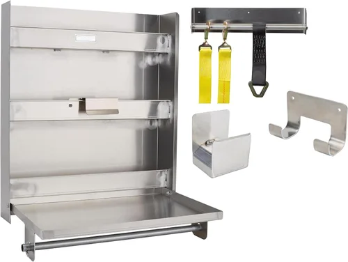Speedway Motors Kit organizador de remolque/garaje: construcción de aleación de aluminio premium, mesa plegable con bloqueo, almacenamiento de