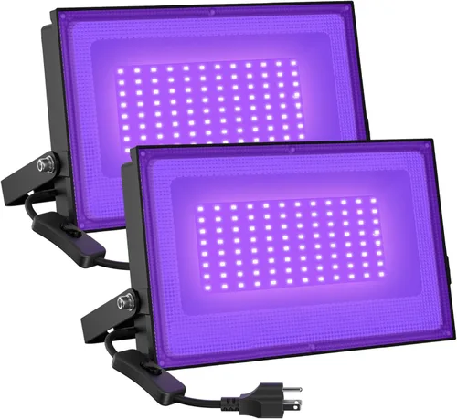 Onforu Paquete de 2 luces LED negras de 50 W, luz de inundación negra con enchufe, luces negras impermeables IP66 para fiesta de baile, brilla en la