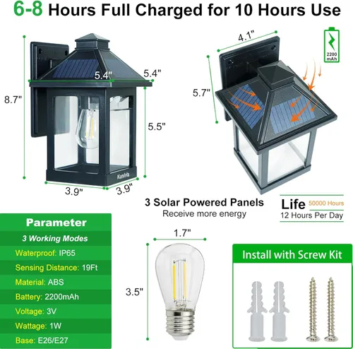 Miniatura 2 de Lámpara solar de pared para exteriores con 3 modos de iluminación, lámpara LED de montaje de pared del atardecer al amanecer, sensor de movimiento