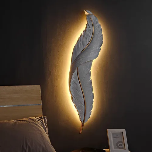 Miniatura 2 de DJAMEL : Aplique de pared creativo, luz de pared decorativa de plumas de resina blanca, lámpara LED para interiores, sala de estar, dormitorio