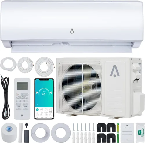 Zstar Mini aire acondicionado dividido de 9,000 Btus de 19 SEER2 montado en la pared con bomba de calor y kits de instalación, aire acondicionado de