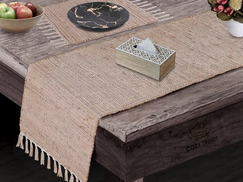 Miniatura 5 de Camino de mesa de algodón estilo rústico de granja, bohemio, hecho a mano, con borlas de algodón, para decoración de fiestas, bodas y comedor, 15 x