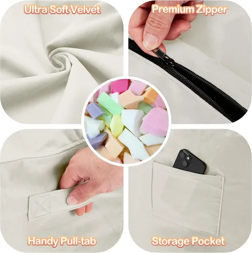 Miniatura 7 de Homguava - Sillón puff de 4 pies Sillón estilo puff grande de 4 pulgadas con relleno de espuma viscoelástica, sofá suave con funda de terciopelo Lima