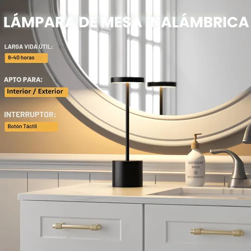Miniatura 2 de Lámpara de mesa inalámbrica negra, lámparas con batería recargable de 4000mAh, lámparas LED inalámbricas para exteriores con atenuación continua