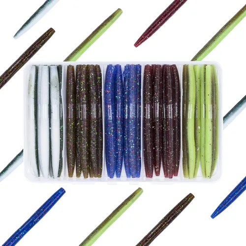 Miniatura 8 de 30/50/78/100 piezas Senko Worms Kit - Señuelos de pesca de plástico suave de 4"/5" con impregnación de sal para pesca de lubina Varios colores A