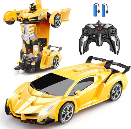 Blackma Auto a control remoto – Transformación, deformación con un botón y deriva giratoria de 360°, auto RC robot transformable con luz LED,