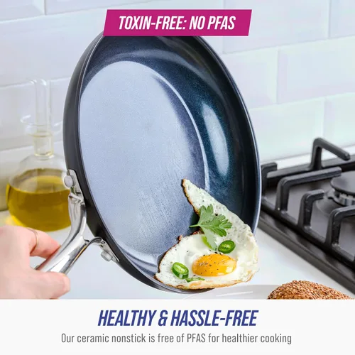 Miniatura 2 de Blue Diamond Cookware - Juego de sartenes antiadherentes de cerámica anodizada dura, de 10 y 12 pulgadas, sin PFAS, apto para lavavajillas, apto