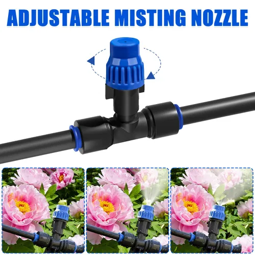 Miniatura 4 de Sistema de riego por goteo de niebla de 59 pies, sistema automático de riego de jardín con boquilla atomizadora ajustable, tubo de distribución