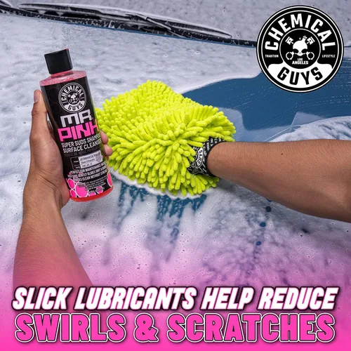 Miniatura 3 de Chemical Guys Mr. Pink - Kit de jabón de lavado de coche y guante de chenilla, champú automático de alta espuma de 16 onzas con guante de microfibra