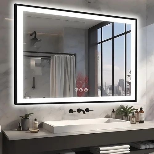 Miniatura 23 de EchosLife Espejos de baño LED de 20 x 28 pulgadas para pared, marco de aluminio negro (frontal y retroiluminado), espejo de tocador antivaho
