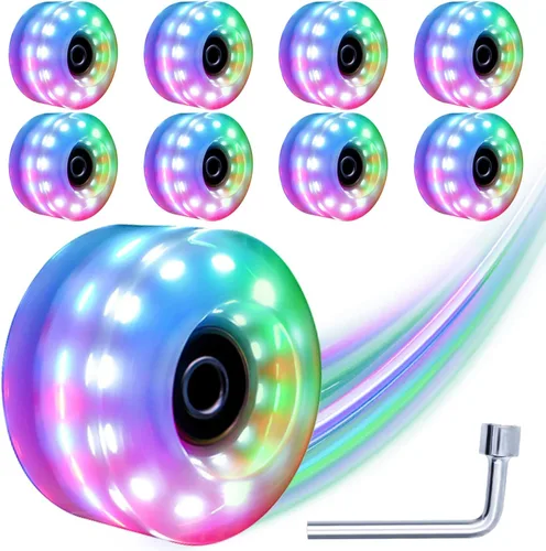 Tanzfrosch Paquete de 8 Ruedas de Patines con Rodamientos Instalados Ruedas Cuádruples con Luz para Patinaje de Doble Fila y Monopatín 82A