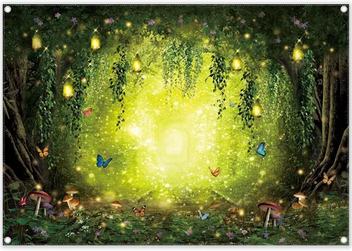 Telón de fondo de bosque encantado de primavera de 7 x 5 pies para decoración de pared de habitación de niños y niñas, decoración de pared para