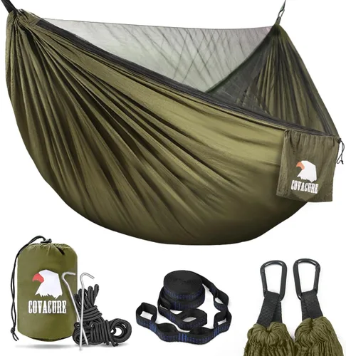 COVACURE Hamaca de camping – Hamaca portátil de capacidad de 772 libras con correas de árbol, hamaca de viaje de nailon de paracaídas duradera,