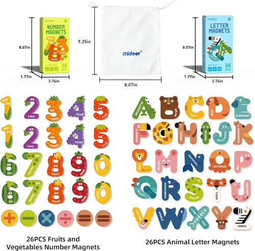 Miniatura 9 de Mideer Números magnéticos de letras para niños de 1 a 3 años, 52 piezas de lindos imanes del alfabeto de animales, 26 mayúsculas, 20 números, 6