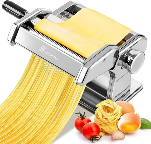 Sailnovo Máquina para hacer pasta, máquina para hacer pasta de rodillo 180, 9 ajustes de grosor ajustables, máquina de fideos 2 en 1 con rodillos y