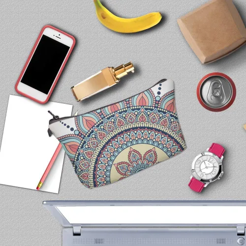 Miniatura 4 de Deanfun - Bolsa de maquillaje impermeable con diseño de mandala y flores, impermeable, espaciosa, cosmetiquera, bolsa de viaje ideal como regalo