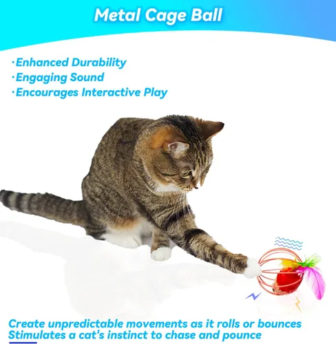 Miniatura 6 de Juguetes para gatos, 6 paquetes de juguetes para gatos y gatitos de interior, bolas de jaula de metal con ratones y campanas, juguetes interactivos