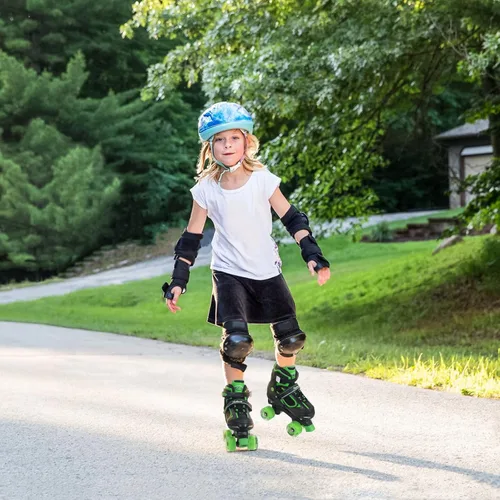 Miniatura 7 de MammyGol Patines de ruedas para niños y niñas, patines cuádruples de 4 tamaños ajustables para niños con todas las ruedas que se iluminan, Verde